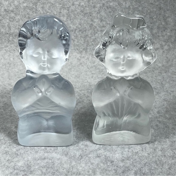 VTG Viking Glass Hand Made Praying Boy Girl 6" Frosted Crystal Bookends Figurine - Picture 10 of 13